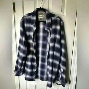 Flag & Anthem Mens Blue Black &White Thick Flannel Button Down Shirt Size 2XL